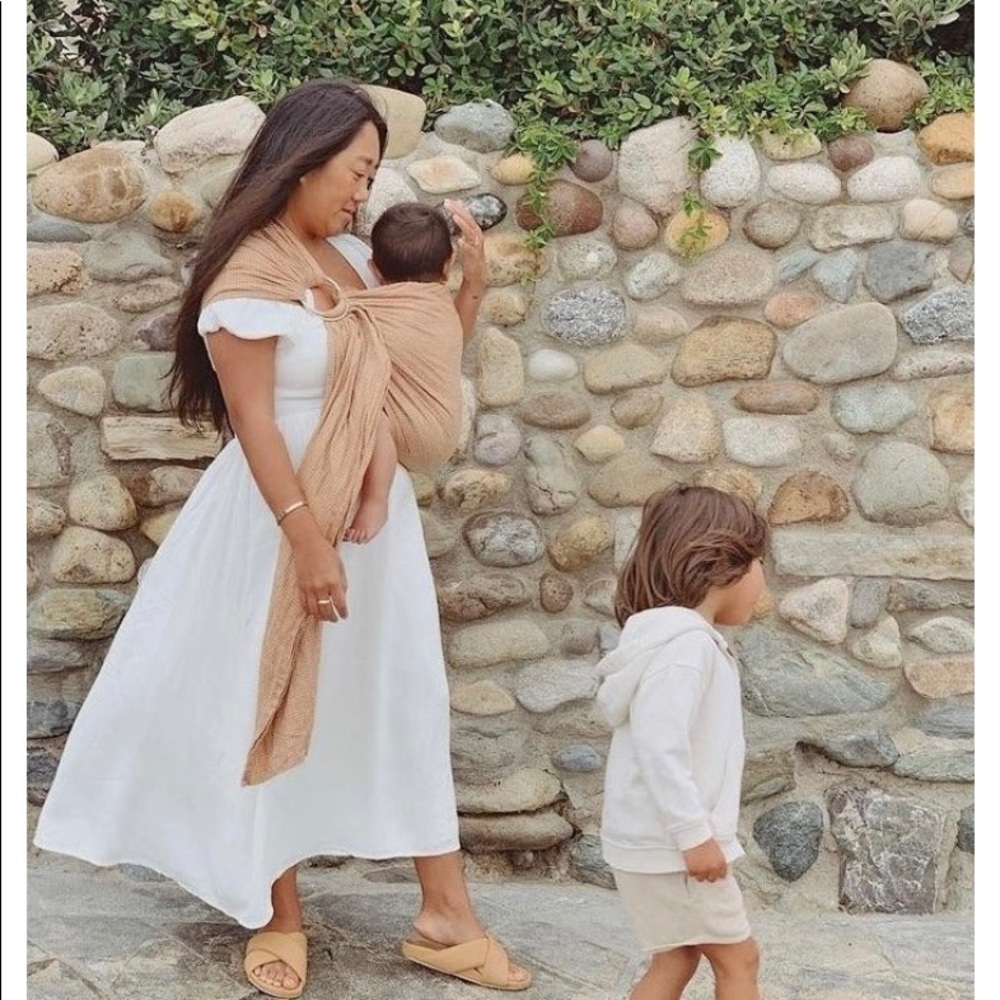 Linen puff sleeve midi dress